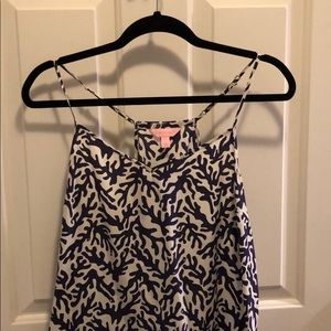 Navy and White Coral Lilly Pulitzer 100% Silk Tank
